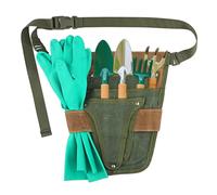 Handy Garden Tool Belt, Heavy Duty Canvas Small Tool Bag Pouch with Multiple Pocket, Adjustable Outdoor Gardening Waist Belt for Women Men Gardeners Carpenters Builders Joiners (Green and Brown)