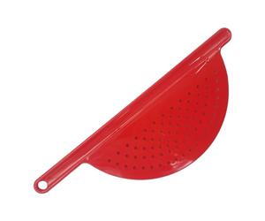 Handy Housewares Handheld Plastic Pot Drainer, Noodle & Pasta Strainer with Handle - Fits up to 9" Pots - Red