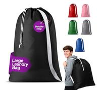 Handy Laundry Bag Shoulder Strap - Drawstring Locking Closure, Durable Material, Large Capacity, Heavy Duty Stitching, Hands Free Carrying - Perfect College Dorm (Black, 30" x 40")
