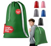 Handy Laundry Bag Shoulder Strap Extra Large - Drawstring Locking Closure, Durable Material, Heavy Duty Stitching, Hands Free Carrying - Perfect College Dorm (Green, 30" x 40")