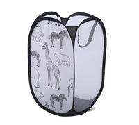 Handy Laundry Collapsible Mesh Pop Up Hamper with Wide Opening and Side Pocket - Cartoon Animals Laundry Basket - Breathable, Sturdy, Foldable, and Space-Saving Design (Black)