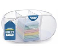Handy Laundry Foldable Laundry Basket - Popup and Collapsible, Durable Mesh Material, Easy Carry Handles. Great Hamper for College Dorm, Laundry Room or Travel. (White | 3-Compartments)