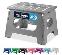 Handy Laundry Folding Lightweight Step Stool - Sturdy Enough to Support Adults and Safe Enough for Kids - Opens Easy with One Flip - Great for Kitchen, Bathroom or Bedroom (Grey - 9 Inch)