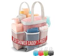 Handy Laundry Masirs Mesh Shower Caddy - 7 Pocket Portable Bathroom Organizer Tote for Travel, Gym & Dorm - Collapsible Small Shower Caddy Bag to Hold Toiletries & Essentials (Gray)