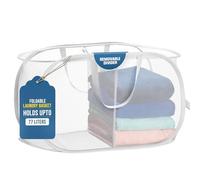 Handy Laundry Popup Laundry Basket, Two Compartments, Durable Mesh Material, Folds for Storage, Easy Carry Handles, Great for College Dorm Laundry Room or Travel, (White)