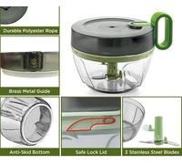 Handy Pro Mini Chopper Vegetable Cutter with 3 Blades, Easy Pull Cord Design, Manual Food Processor for Onions, Garlic, Cabbage