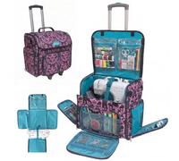 Handy Sandy Rolling Sewing Machine Case Folds Flat for Singer Brother | Folds flat for full access and compact storage. Detachable wheeled cart, 3 carry ways. Fits Singer, Brother, Janome