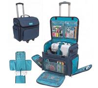 Handy Sandy Rolling Sewing Machine Case Folds Flat for Singer Brother | Folds flat for full access and compact storage. Detachable wheeled cart, 3 carry ways. Fits Singer, Brother, Janome