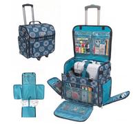 Handy Sandy Rolling Sewing Machine Case Folds Flat for Singer Brother | Folds flat for full access and compact storage. Detachable wheeled cart, 3 carry ways. Fits Singer, Brother, Janome