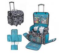 Handy Sandy Rolling Sewing Machine Case Folds Flat for Singer Brother | Folds flat for full access and compact storage. Detachable wheeled cart, 3 carry ways. Fits Singer, Brother, Janome