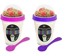 Handy Yogurt Pot with Cereal Compartment - Healthy Snack Fruit Tub - Reusable Plastic Breakfast Pot - Pack of 2 Pink