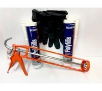 Handyfix Decorators Caulk Bundle- Includes 2 of Polycell White Caulk - Caulking Gun - Disposable Gloves, Perfect for Filling Gaps and Caulking Skirting Boards