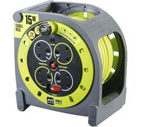 Handyfix Masterplug Pro-XT Four Socket Open Cable Reel Extension Lead with Winding Handle, Thermal Cut Out and Power Switch, 15 Metres High Visibility Cable, Green