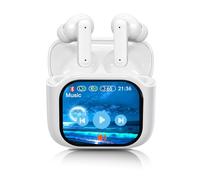 Handzee Smart Earphones with Touchscreen, Touch Screen Earbuds, Wireless Headphones Bluetooth 5.4, Touch Buds with LED Screen, ANC/ENC Noise Cancelling, 48H Playtime, for Work, Sport (White)