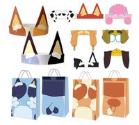 HANEI 36 Pcs Blue Dog Birthday Party Supplies - 18 Goodie Bags and 18 Blue Dog & Friends Paper Crowns Headbands Party Favors
