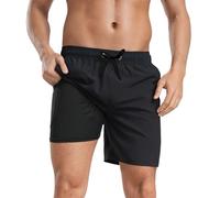 HANERDUN Men's Swim Shorts Swimming Trunks Board Shorts 2-in-1 Compression Liner Quick Dry Beach Shorts with Pockets Black