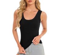 HANERDUN Women's Tank Tops Sleeveless Vest U-Neck Casual Basic Tops Wide Strap Undershirts Cami for Women Black