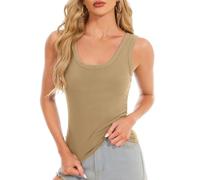HANERDUN Women's Tank Tops Sleeveless Vest U-Neck Casual Basic Tops Wide Strap Undershirts Cami for Women Khaki