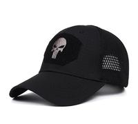 HANERREAL Skull Mesh Baseball Cap Men Tactical Operator Caps Fitted Outdoor Breath Hats, Black, One Size