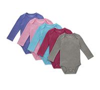 Hanes Baby Long Sleeve, Ultimate Flexy Bodysuits Boys & Girls, 5-Pack, Pink Turq Purple Set, 18-24 Months