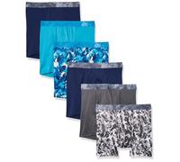 Hanes Boys' Big Performance Tween Boxer Briefs Underwear, Assorted Prints & Solids, 6-Pack, Blue/Grey, M