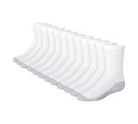 Hanes Boys' Socks, Double Tough Cushioned Crew Socks, 12-pair Packs, White/Grey Bottom, Medium