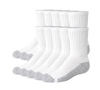 Hanes Boys' Uniform Crew, Moisture-Wicking Socks, Cushioned Foot Bottoms, 10-Pairs, White - 12 Pack, M