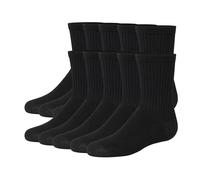 Hanes Boys' Uniform Crew Socks, Moisture-Wicking, Cushioned, 10-Pack, Black, M