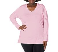 Hanes Comfortblend Women's Just Plus Size Vneck Long Sleeve Tee Shirt, Pink Swish, 1X