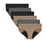 Hanes Girls' Comfort, Boyshort Period Underwear, Moderate Protection, Multi-Pack Hipster Panties (Pack of 6), Hipster - Black/Grey/Tan - 6 Pack, 14