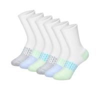 Hanes Girl's Cushioned, Absolute Active Crew Socks, Moisture-Wicking, 6-Pairs, White/Green, 10.5-4 (Pack of 6)