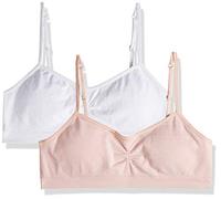 Hanes Girls' Seamless Foam Bra 2-Pack Training, Budding Pink Heather/White, Large