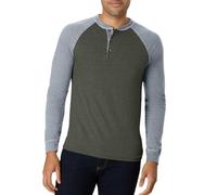 Hanes Men's T-Shirts, Men's BeefyT Henley Shirts, Men's Cotton Long Sleeve Shirts, Camouflage Green Heather/Oxford Gray, 3XL
