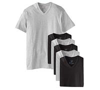 Hanes Men's 6 Pack Ultimate FreshIQ V-Neck T-Shirt, Black and Grey, Medium