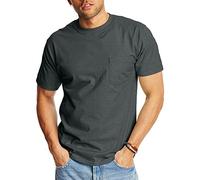 Hanes Men's Beefy, Heavyweight Cotton Pocket Tee, Full-Cut T-Shirt, 1 Or 2 Pack, Charcoal Grey Heather, L