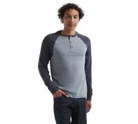 Hanes Men's Beefy Long Sleeve Three-Button Henley Shirt, Oxford Gray/Navy Heather, Medium