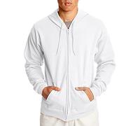 Hanes Men's, EcoSmart Fleece Full Hoodie, Zip-up Hooded Sweatshirt, Opaque, White, M