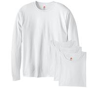 Hanes Men's Essentials Long Sleeve T-Shirt Pack, Crewneck Cotton Tees, 4-Pack, White, Large