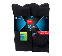 Hanes Men's Active Cool 12-Pack Crew Socks, Black, Sock Size: 10-13 Shoe Size: 6-12