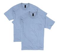 Hanes Men's Heavyweight Pocket T-Shirt, Beefy-T Full-Cut Cotton Pocket Tee for Men, Crewneck T-Shirt for Men, 1 or 2 Pack, Light Blue - 2 Pack, Large