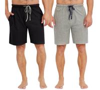 Hanes Men's Jersey Lounge Drawstring Shorts with Logo Waistband 2-Pack 01005-010052X - Active Grey Heather-Black - L