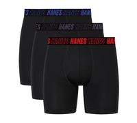 Hanes Men's Moves Performance Boxer Brief, Total Support Pouch, Regular/Trunk/Long Leg, 3-Pack, 6", Black, S (Pack of 3)