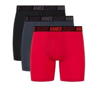 Hanes Men's Moves Performance Boxer Brief, Total Support Pouch, Regular/Trunk/Long Leg, 3-Pack, 6", Black/Grey/Red, S (Pack of 3)