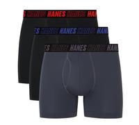 Hanes Men's Moves Performance Boxer Brief, Total Support Pouch, Regular Long Leg, 3-Pack, 4", Grey/Black-Trunks-3 Pack, L (Pack of 3)