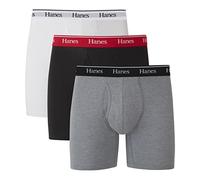 Hanes Men's Originals Boxer Briefs, Stretch Cotton Underwear, 3-Pack, Regular Leg-White, Black, Concrete Heather-3-Pack, L (Pack of 3)