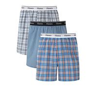 Hanes Men's Originals Cotton Woven Boxers Pack, Moisture-Wicking Underwear, 3-Pack Shorts, Blue Plaids, S (Pack of 3)