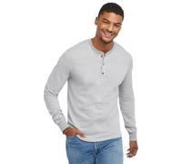 Hanes Men's Originals French Terry T, Textured Long-Sleeve Henley Shirt, Oxford Gray, XXL