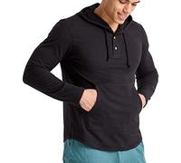 Hanes Men's Originals Lightweight Jersey Hoodie, Cotton Hooded Sweatshirt with Henley Collar Shirt, Black, S