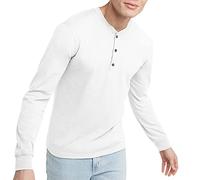Hanes Men's Originals T-Shirt, Long Sleeve Cotton Henley Tees, White, 3XL