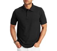Hanes Men's Pique Short Sleeve Shirt, Three-Button Midweight Polo, Black, Medium